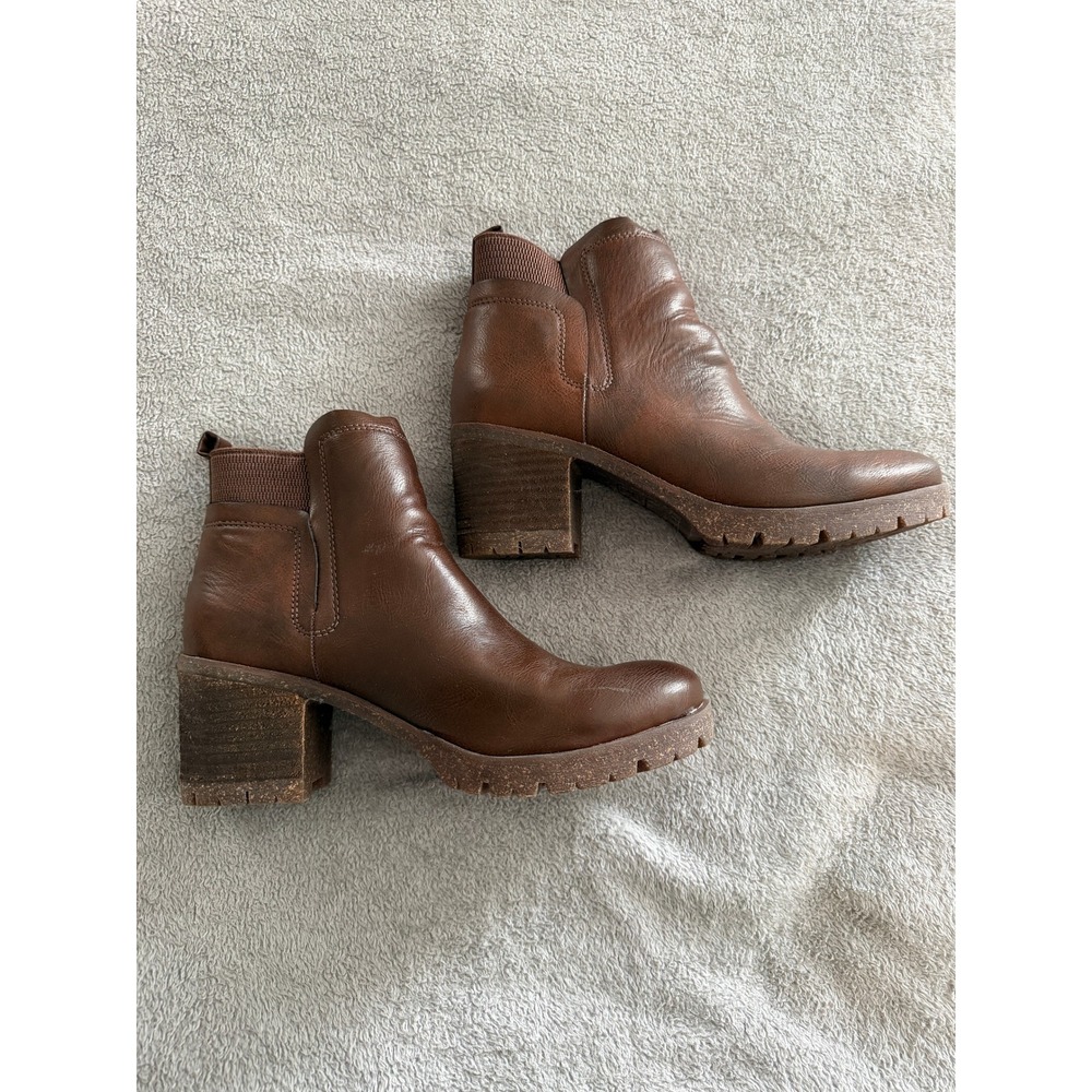 Korks Brown‎ Faux Leather Lug Sole Chunky Heel Ankle Boots KR0009506 Womens 10M